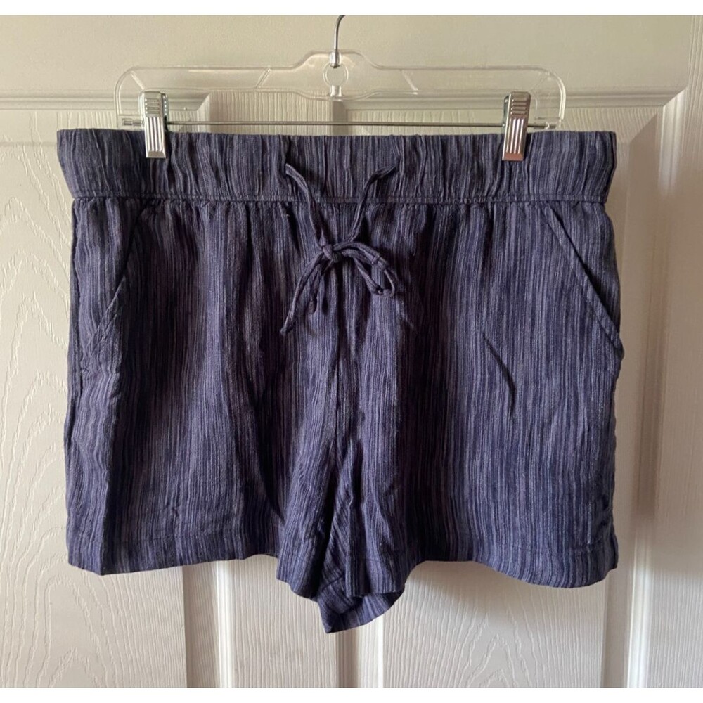 Time and Tru Shorts Womens Large Blue Linen Pull on Elastic Waist Slash Pocket